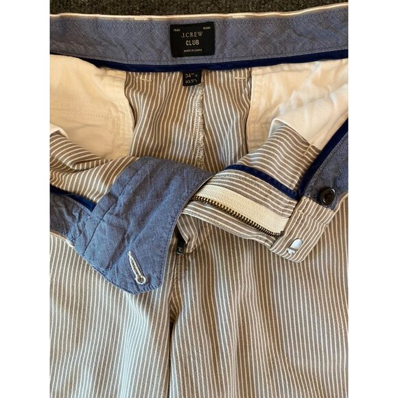 J. CREW 10.5" Club Shorts Men 34W Striped Grey/White Flat Front Casual Chino - Picture 7 of 16